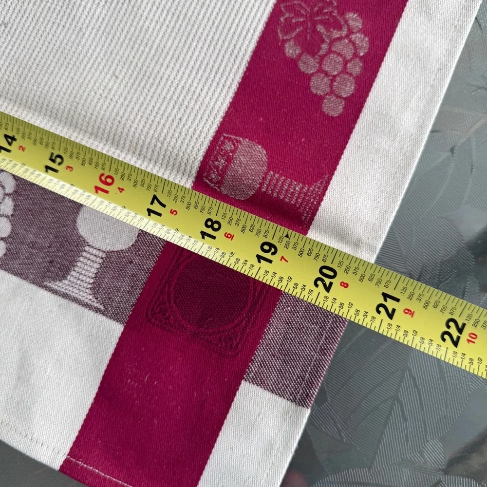 Vintage Jacquard Tea Towel Wine Grapes Burgundy Cream Cotton Linen Kitchen Decor